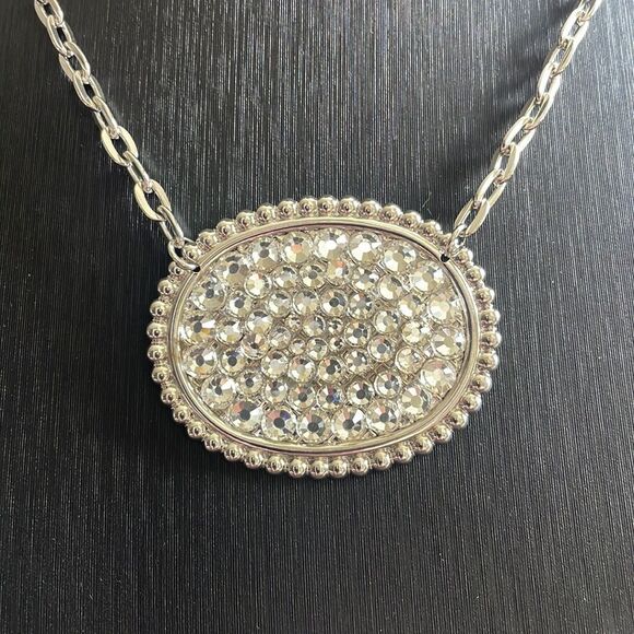 RHINESTONE Pave Silvertone Necklace - Picture 2 of 2
